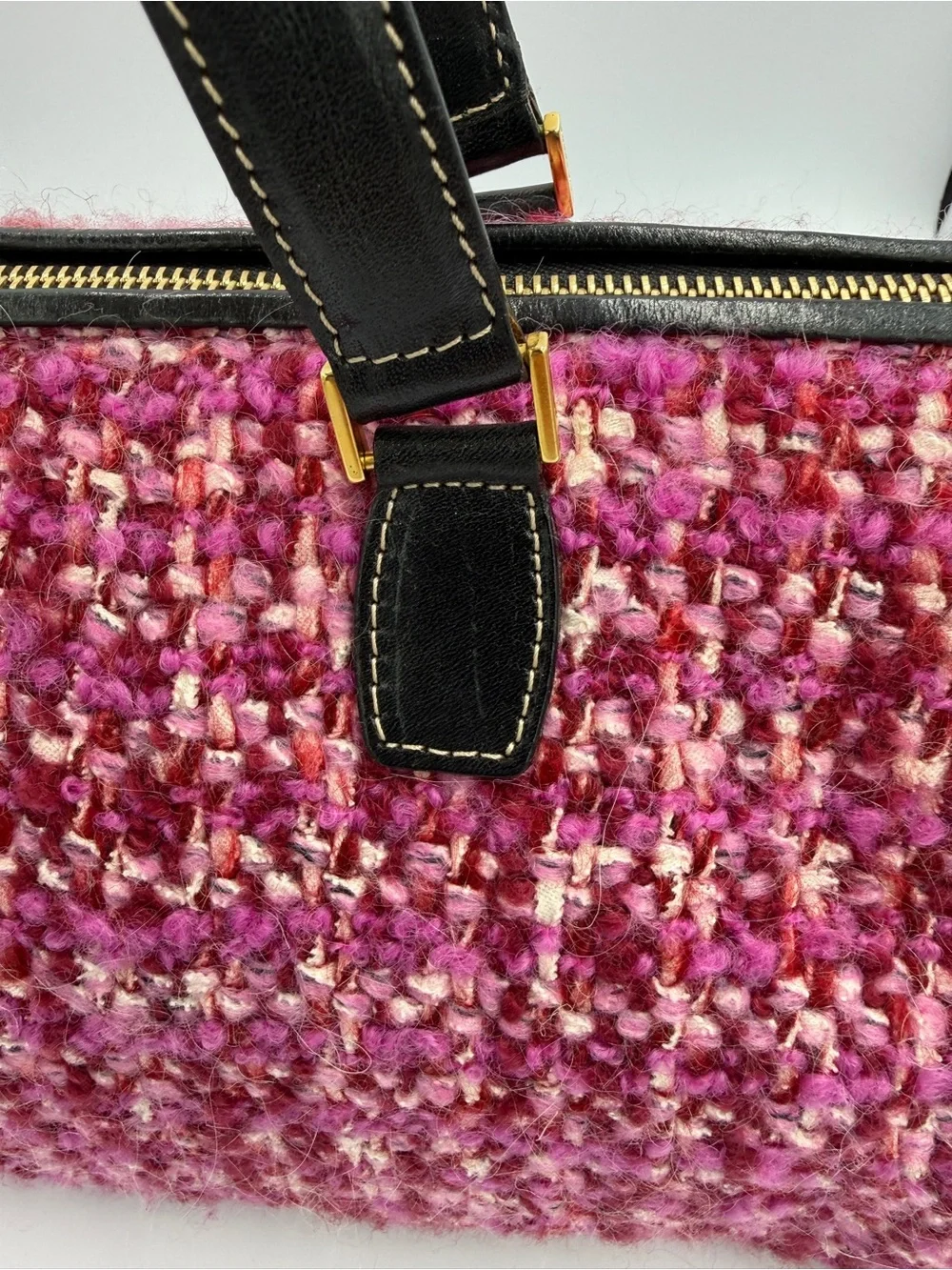 kate spade Pink Multitone Tweed Barrel Shoulder Bag with Black Handles